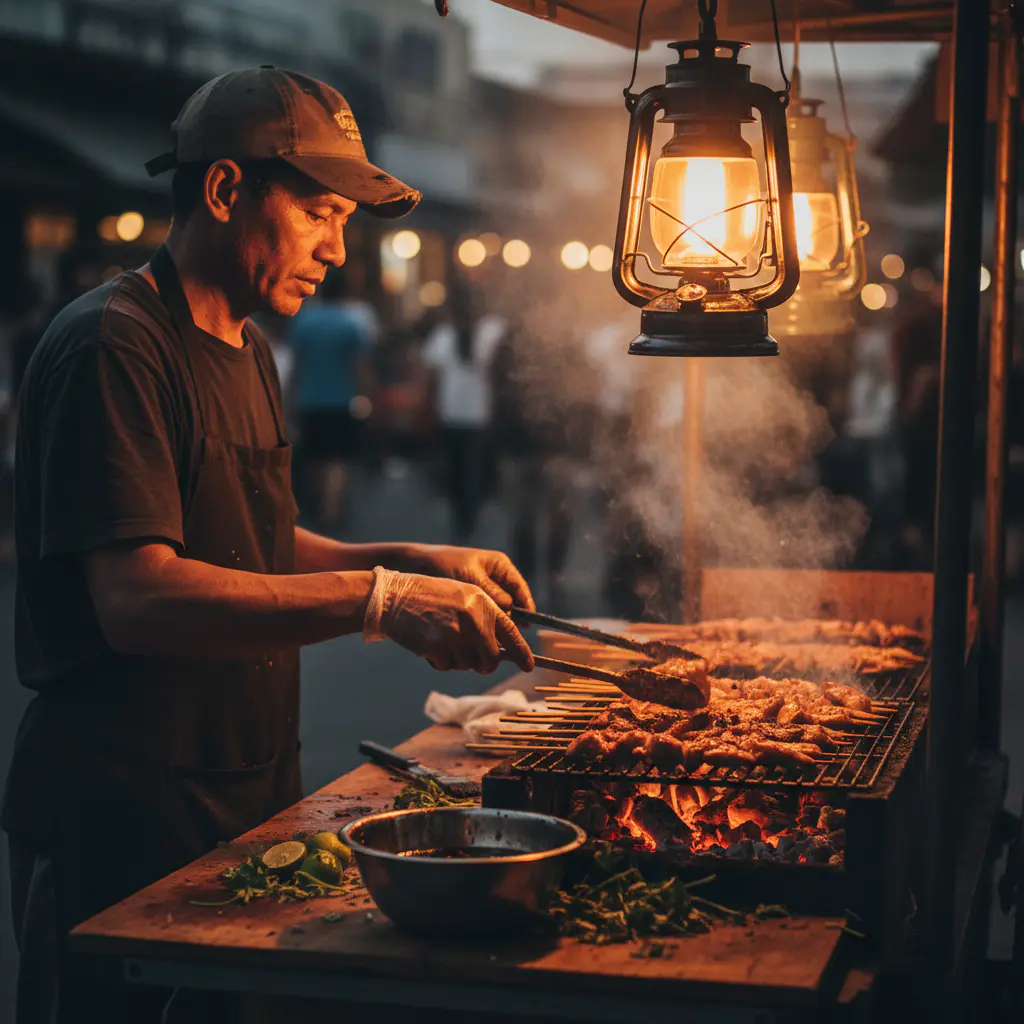Chef preparing chicken street food